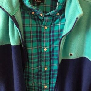 Crown & Ivy Teal Plaid Shirt AND coordinating fleece vest.